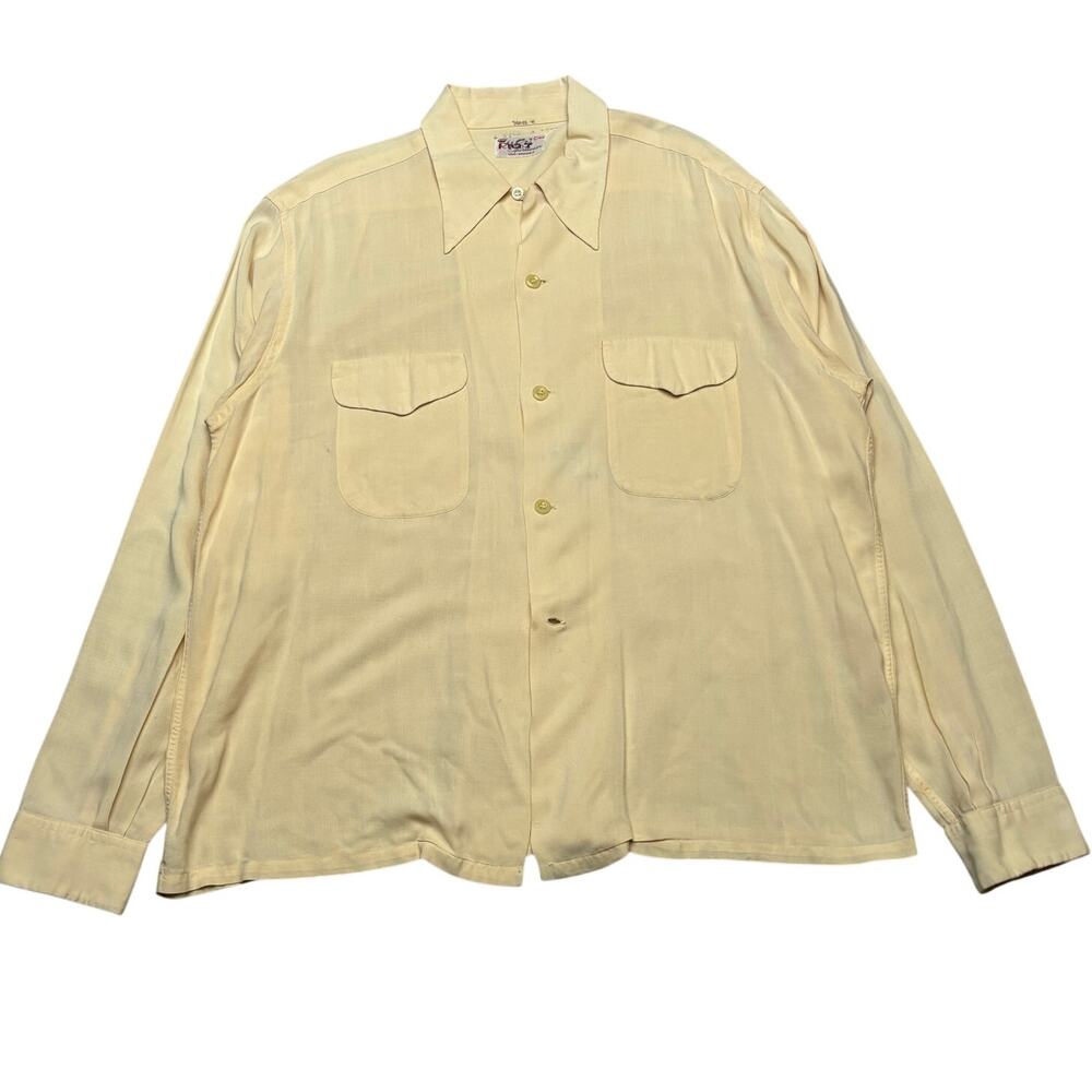 Vintage Riggs 1950s Gabardine Loop Collar Shirt Men's L Rayon Rockabilly